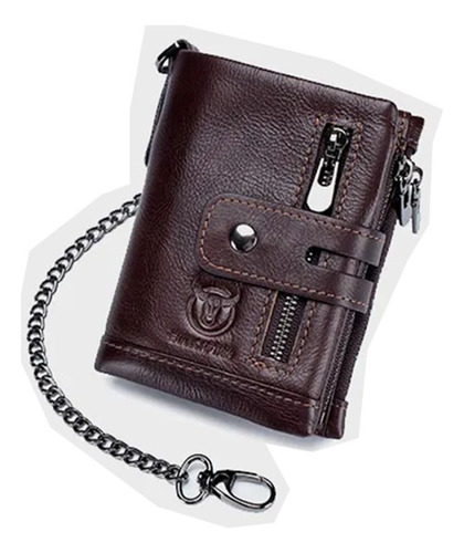 Bullcaptain-cartera Cuero Genuino Rfid Monedero Portatarjeta