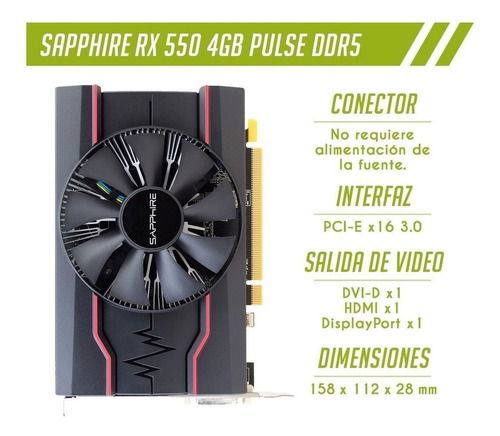 Placa de video AMD Sapphire Pulse Radeon RX 500 Series RX 550 11268-01 4GB
