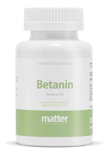 Betaína Hcl, Mejora Digestión, 60 Cápsulas, Betanin, Matter Smart Nutrients, Sabor N/A