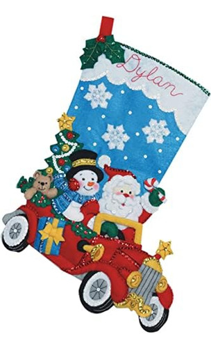 Bucilla 86451 Bota De Navidad Con Aplicación De Fieltro, 45.72 Cm, Diseño De Paseo Navideño