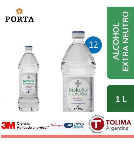 Alcohol Extra Neutro 96° Porta X 1lt X 12 - Tolima Argentina