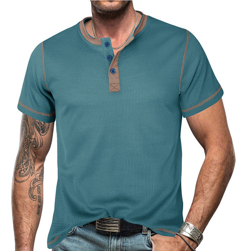 Camisa Henley De Manga Corta Para Hombre, Playera Vintage,