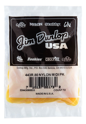 Cañas Dunlop Midi de nailon de 0,80 mm, 6 en color amarillo