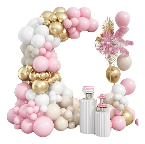 Kit 125 Balões Rosa Dourado Arco Descontruido Bexiga+ Fita