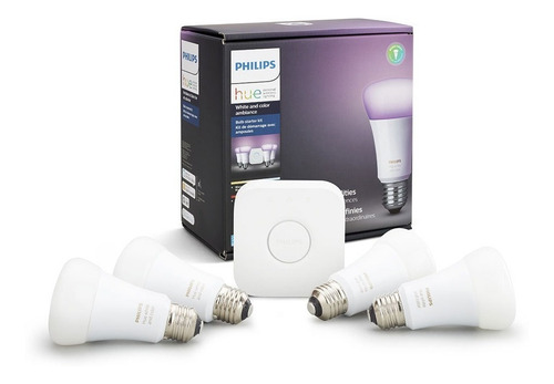 Imagen 1 de 10 de Philips Hue. Hue Bridge + 4 Focos A19 9.5w White & Color