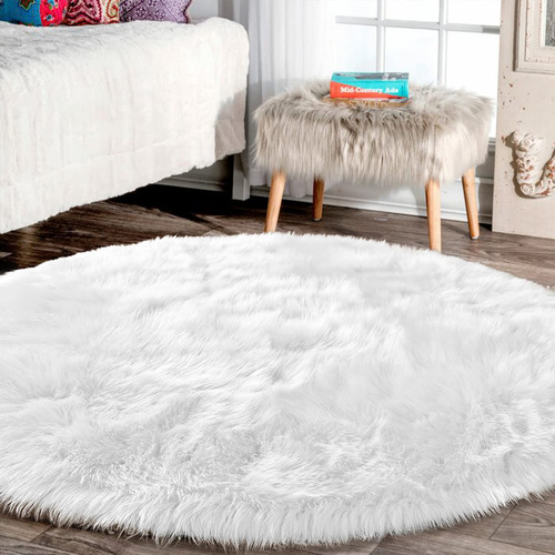 Latepis Round Rugs - Alfombra Circular Blanca De 8 Pies, Lav