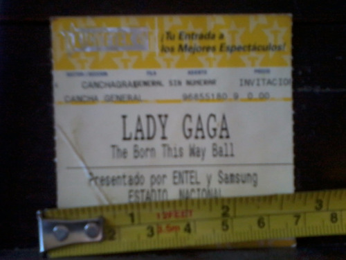 Entrada Ticket Lady Gaga - Born This Way Ball - Nov -2012