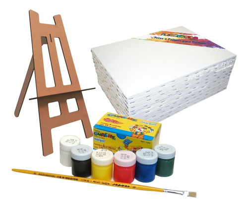 Imagem 6 de 6 de Kit 10 Telas Pintura 20x30 Mini Cavalete 06 Tintas E Pincel
