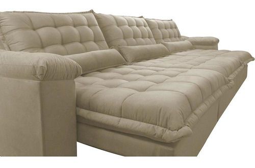 Sofá Retrátil e Reclinável 3,22m com Molas Ensacadas Cama inBox Aconchego Tecido Suede Bege