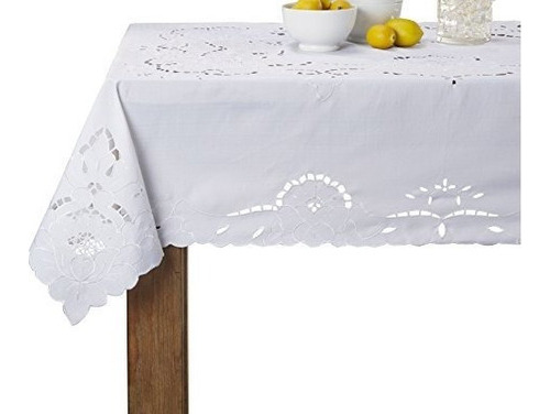 Mantel Rectangular Bordado De Zafiro De Lino Violeta, 60  X