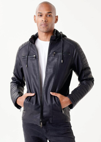 Campera Pu Hombre Con Capucha Desmontable 