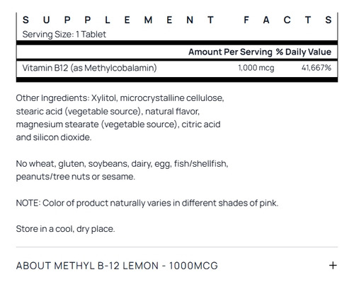 Vitamina B12 Metilcobalamina 1000 Mcg Jarrow Formulas