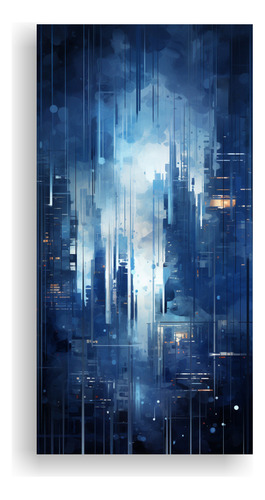 60x30cm Cuadro Decorativo Tonos Azules Y Grises, Ciudad Noct