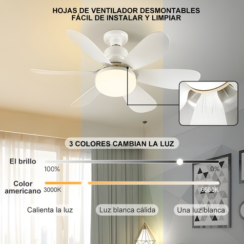 Abanicos De Techo 40w Con Lámpara Y Control Remoto Con 2 Pares Aspas