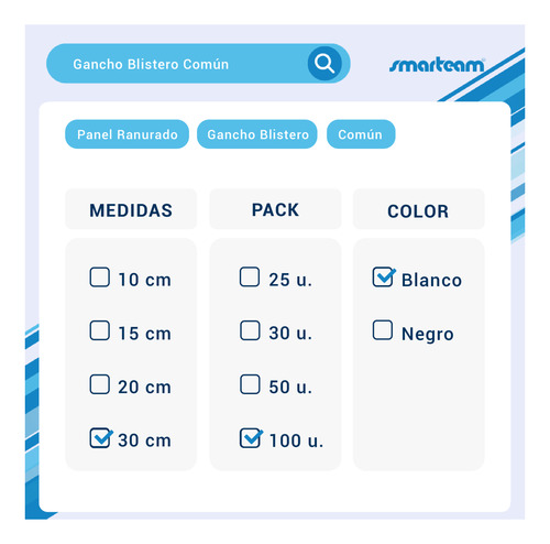 Gancho Blistero Común 30 Cm / Peroque - Ranurado - Pack 100u Blanco