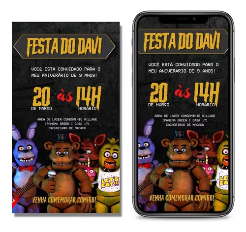 Convite ingresso digital tema fnaf