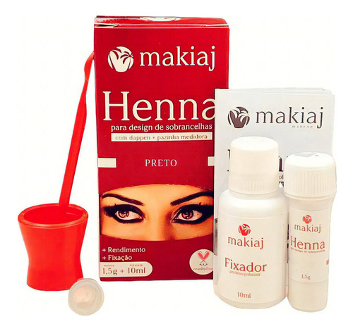 Kit Henna Makiaj Sobrancelha Necessaire Mixer Pincel Lapis Cor Preto