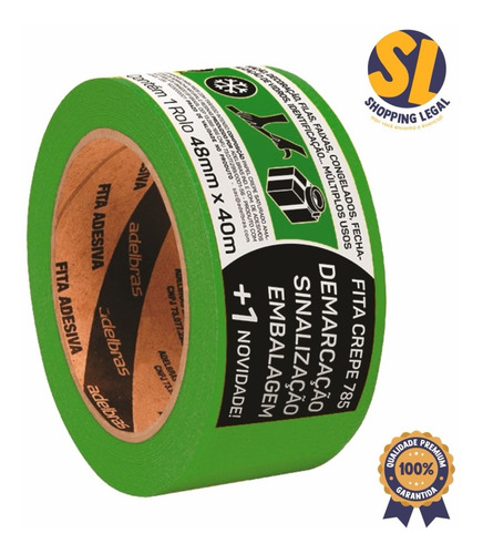 Imagem 2 de 5 de Fita Crepe Demarcação 785 Verde 48mm X 40m Adelbras