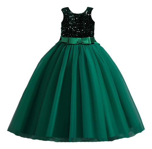 Vestido Para Niña Verde Esmeralda Largo Fiesta Tipo Princesa