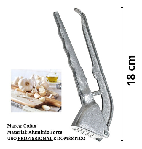 Imagem 2 de 3 de Espremedor De Alho Profissional P/ Cozinha Alumínio 18 Cm