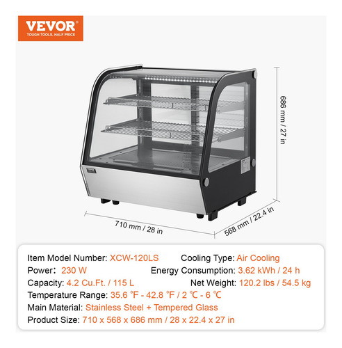 Vitrina Refrigerada Sobre Mostrador Estilo Vidrio Curvo Pan