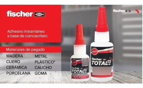 Imagen 3 de 9 de Pegamento Cianoacrilato Fischer Total 15 Instantaneo 10 Gr
