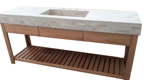 Mueble Vanitory 160x50 Cajon Y Deck + Bacha Travertino Baño