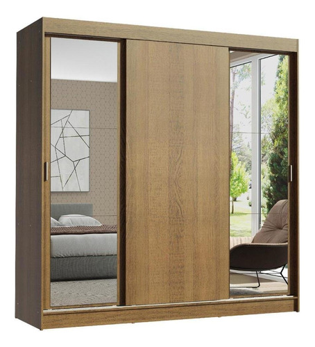 Closet Reno Madesa 3 Puertas Corredizas 2 Con Espejo Marron