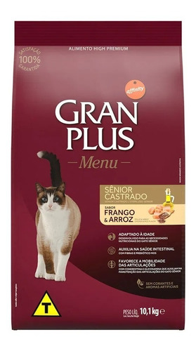 Ração Gato Sênior Castrado Frango Arroz Menu 10,1kg Granplus