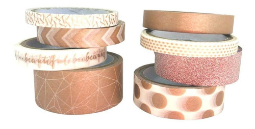 8 Cintas Adhesivas Washi Tape Diurex Oro Rosa Gitter Pegar