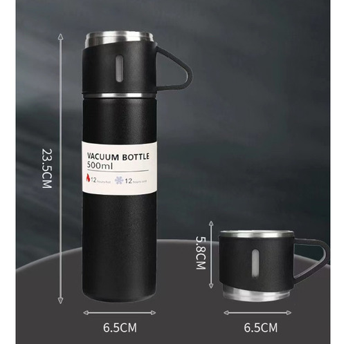 Termo De Acero Inoxidable 500ml Con Vasos Integrados Portáti