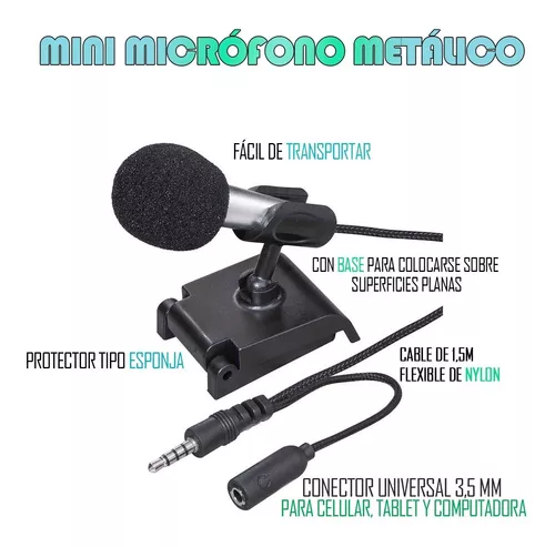 Mitzu® Micrófono mini metálico con protector de esponja