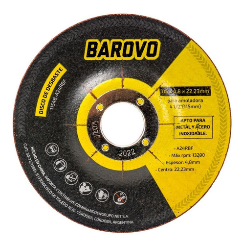 Disco Desbaste 115 X 4,8mm Metales Barovo P/ Amoladora Amola