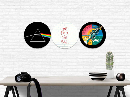 Cuadros Circulares Tripticos Modernos 25cm Pink Floyd X3