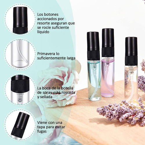 50 Atomizador Spray Vidrio Recargable Portátil 5ml