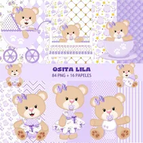 Comprar Kit Osita Bebé Lila Clipart Png Y Papeles Digitales Fondos