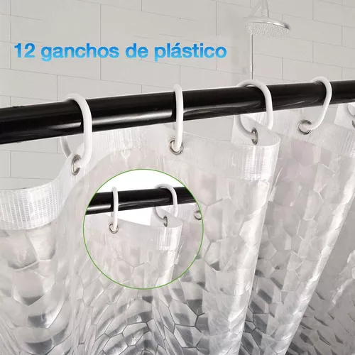 Cortina de baño impermeable, visillo de ducha de plástico PVC,  transparente, antimoho, translúcido, con ganchos