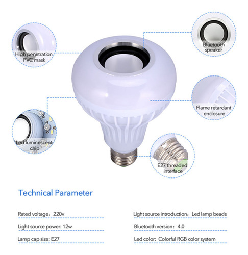 Bombilla Led Musical Con Bluetooth Y Control Remoto