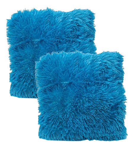 Set Almohadones Peludos Suaves X2 Azul 43cm Con Cierre