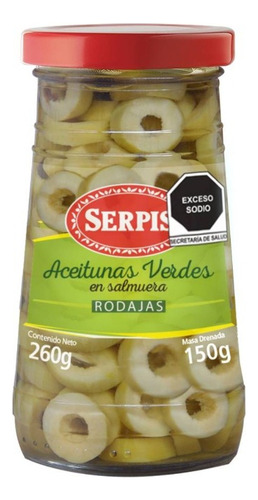 3 Pza Aceitunas Verdes Serpis Rodajas En Salmuera 260 G