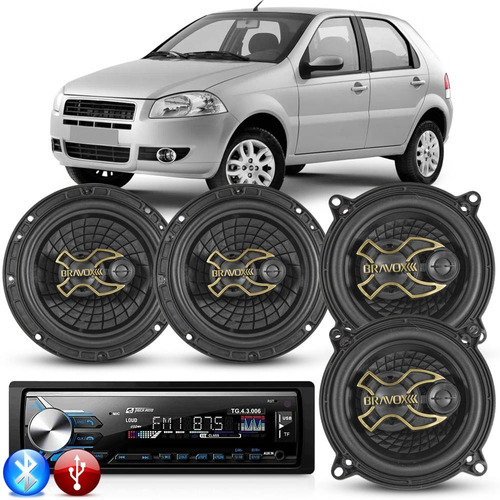 Kit Alto Falante Palio 04 05 06 A 2014 + Radio Bluetooth Mp3