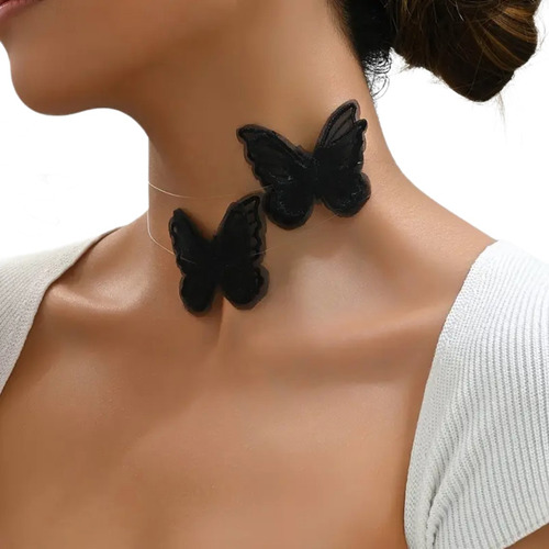 Collar Gargantilla Hilo Invisible Mariposas Moda Retro Mujer