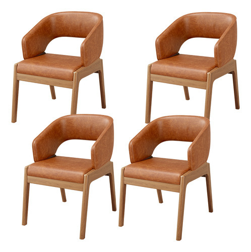 Kit 04 Cadeiras de Jantar e Estar Living Estofada Lince L02 Couríssimo Camel