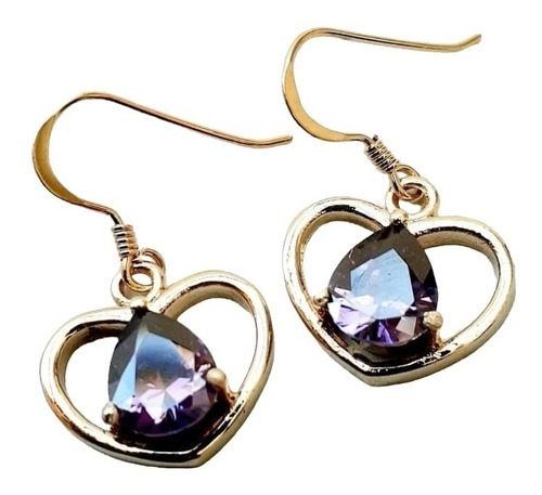 Aros Plata 925 Dorado Colgante Corazon Amatista Arpl650 Ital