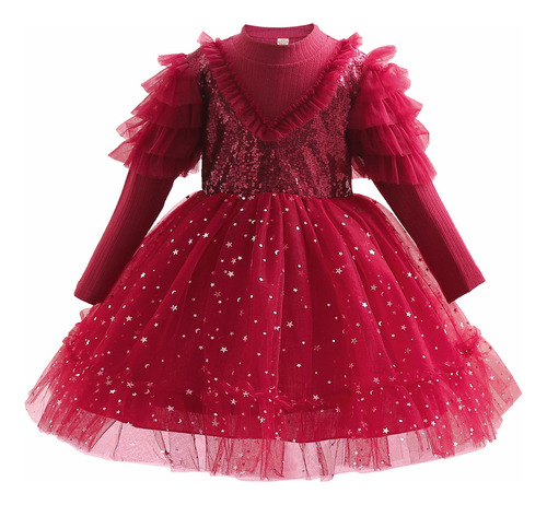 Vestido De Princesa Rojo De Navidad Para Niña Lentejuelas