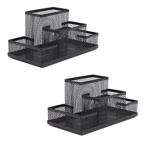 Kit 2x Organizador De Mesa Aramado Porta Canetas Lápis Preto