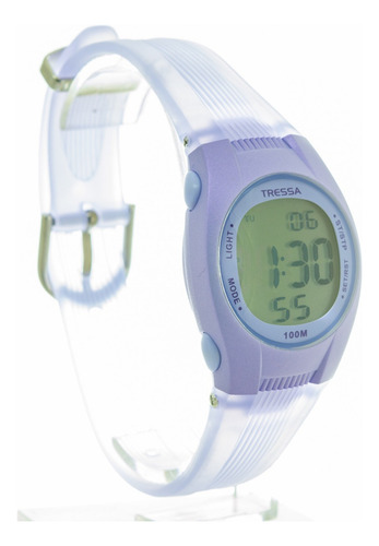 Reloj Tressa Digital Sumergible 100m Malla Lila Translúcido