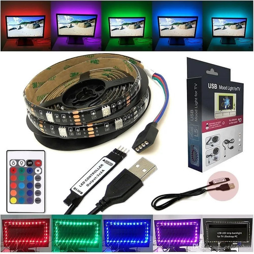 Kit Tira 1 Metro Luz Led 5050 Rgb Control 5v Pc Tv Gammer