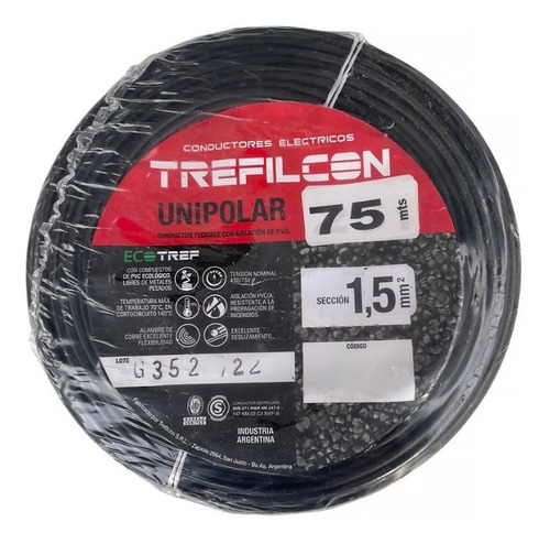 Cable Unipolar 1.5mm Normalizado Trefilcon Rollo X 75mts E.a