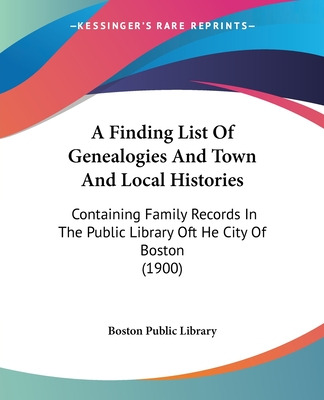 Libro A Finding List Of Genealogies And Town And Local Hi...